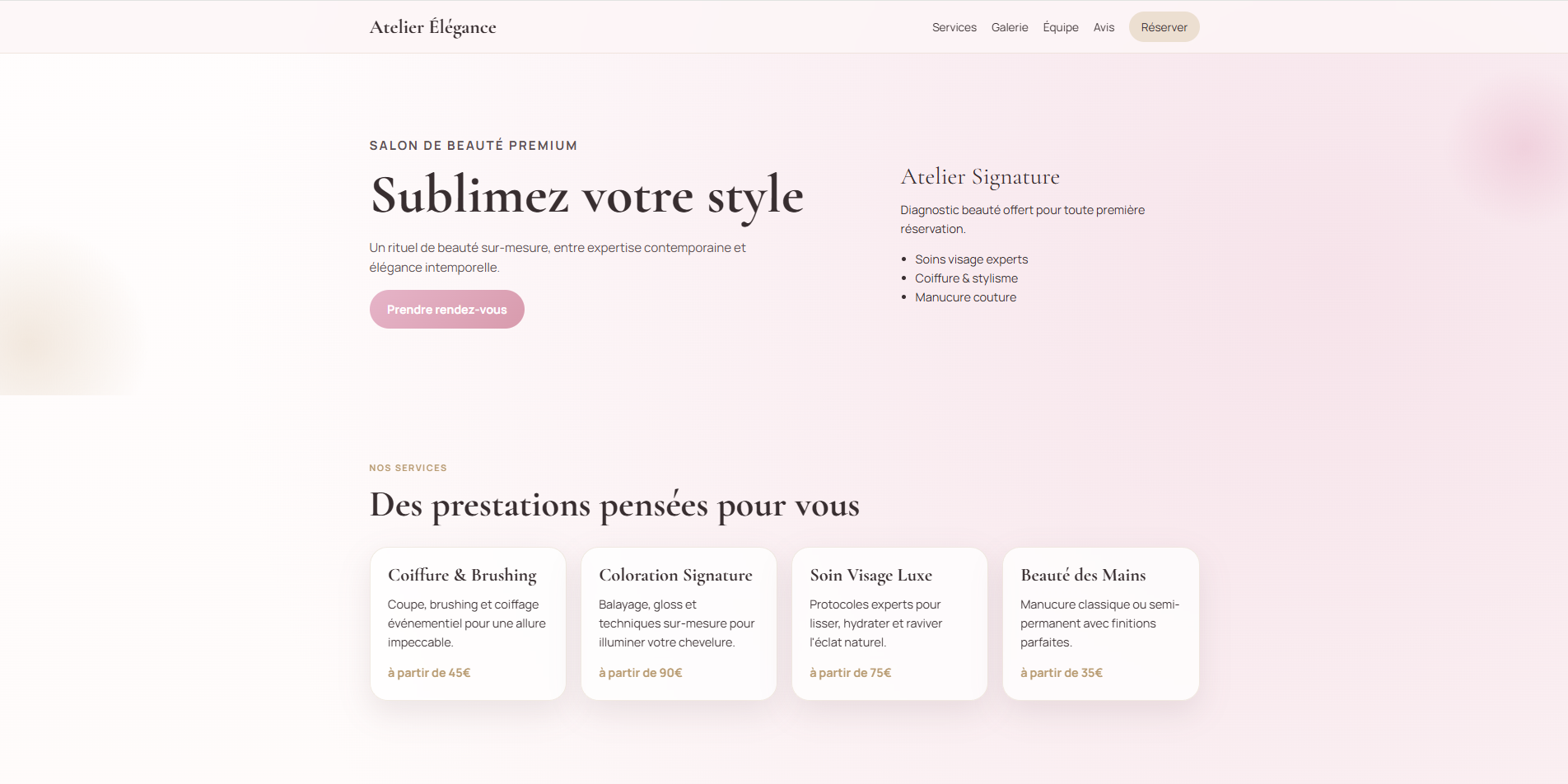 Atelier Élégance — site vitrine beauté